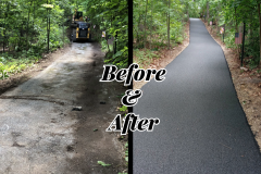 Before and After Asphalt Trail Resurfacing Along a Wooded Pathway in Frederick, MD